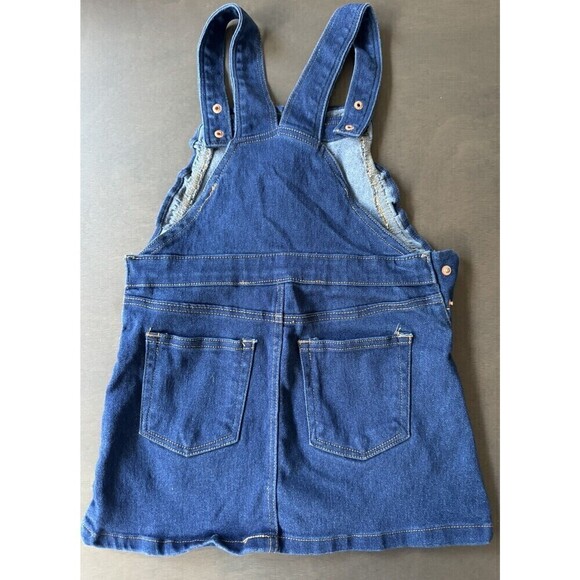 BCBG Overall dress - Girls Sz 6X Denim with pink embroidery bronze button - Picture 5 of 7